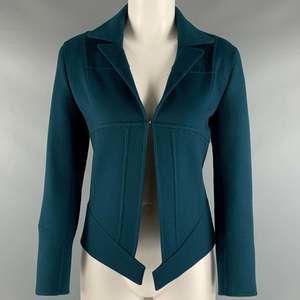 AKRIS Blue Teal Cashmere Eye and Hook Jacket Blazer